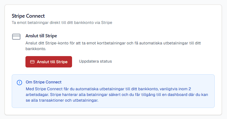 Stripe Connect onboarding-process med steg för företagsuppgifter