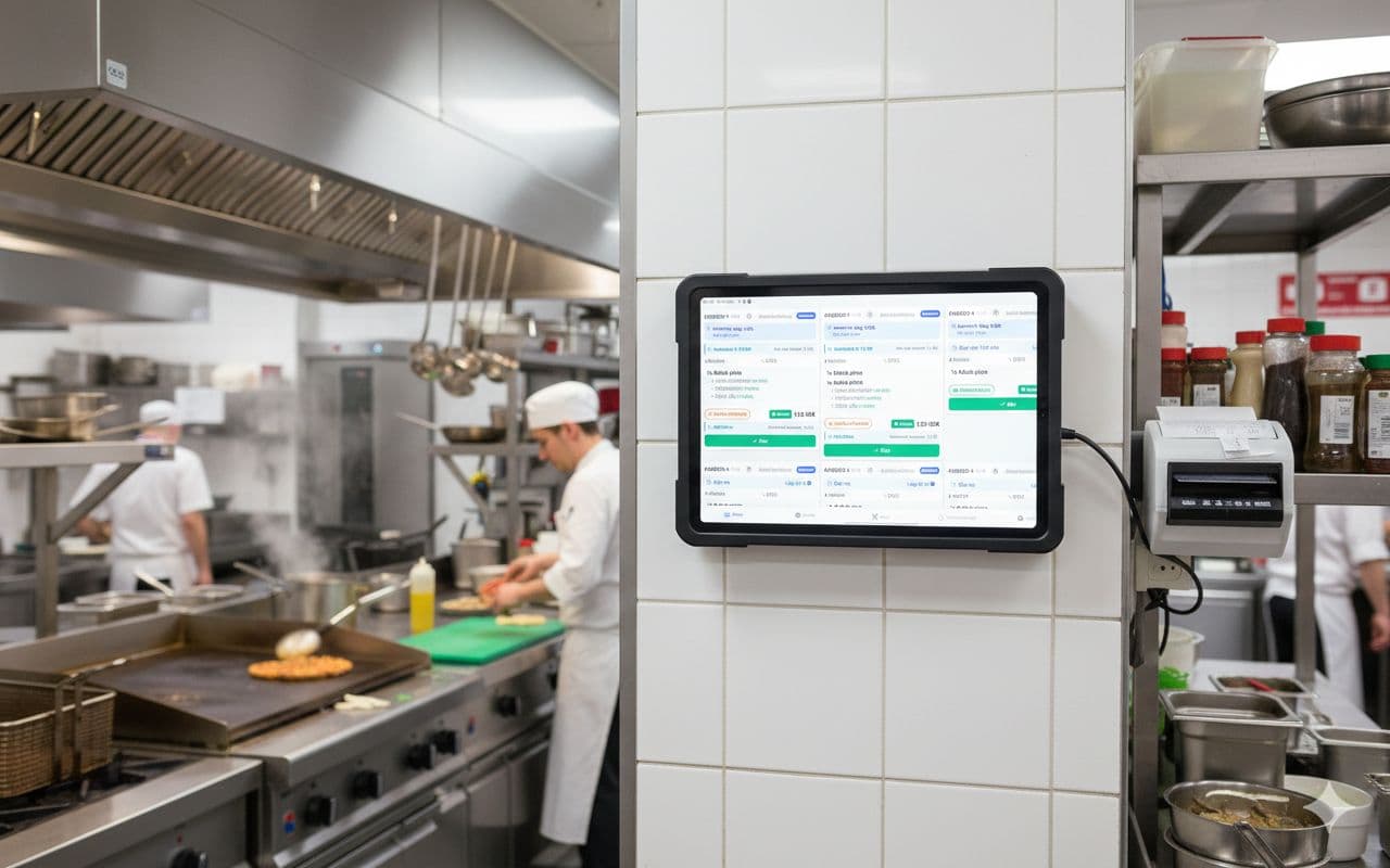 Tablet-appen i köket på en restaurang